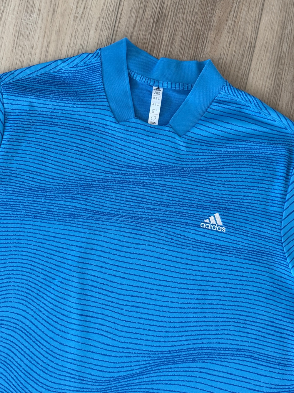 adidas Bright Blue Performance Tee with Thin Black Stripes